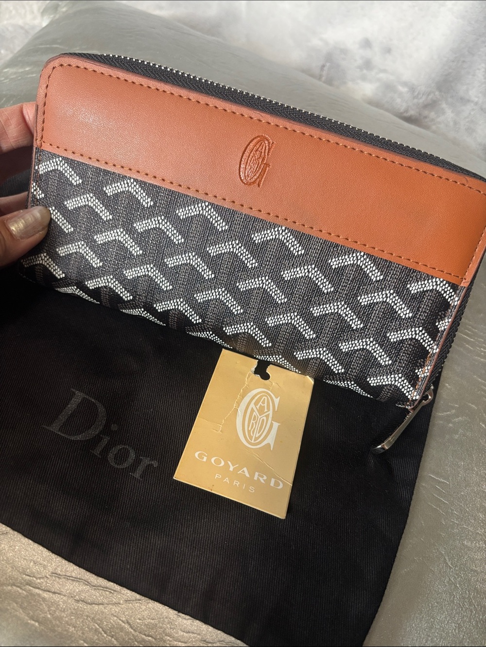 Goyard Black Canvas & Tan Leather Zip Card Holder